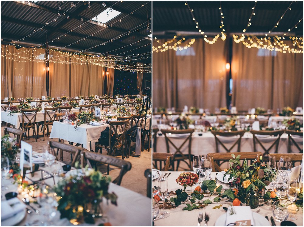 Long wedding tables decorated in Autumnal style