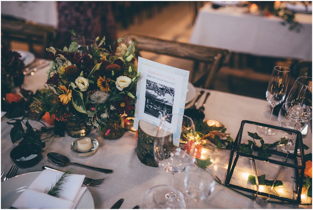 Table decorations in Grange Barn, Cheshire