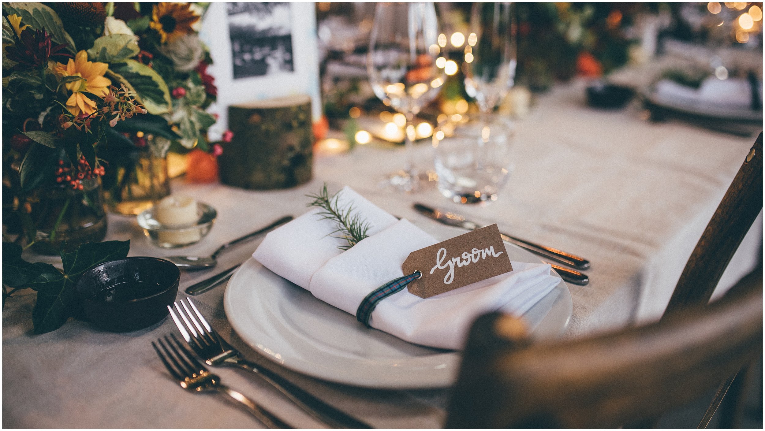 Bride and Groom's place settings at their Grange Barn wedding in Cheshire