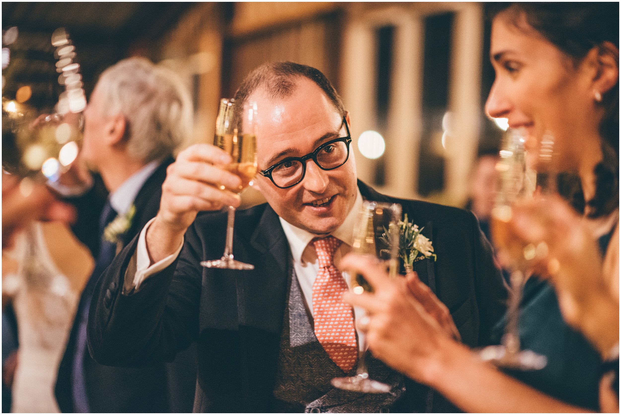 Weddings guests at Winter wedding, Grange Barn