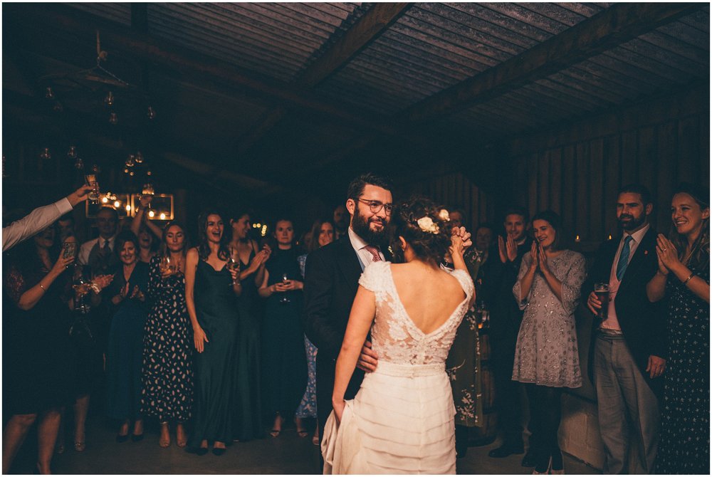 Newlyweds have their First Dance at Grange Barn wedding in Cheshire