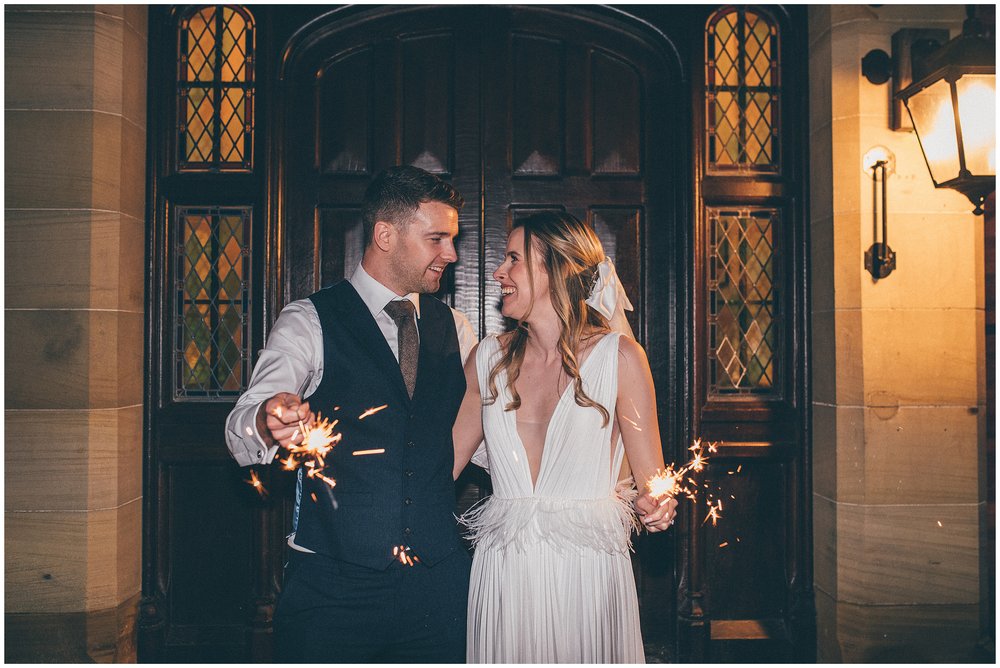 Bride and Groom use sparklers at Tyn Dwr Hall