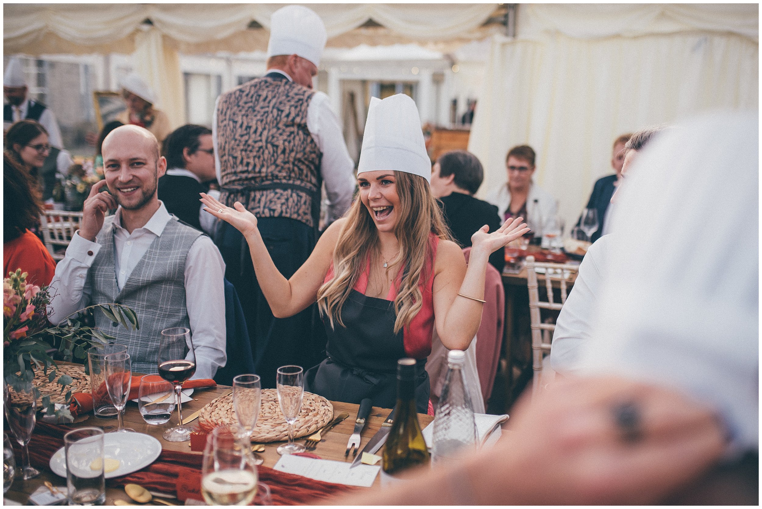 Guest wears a chefs hat at Silverholme Estate in the Lake District