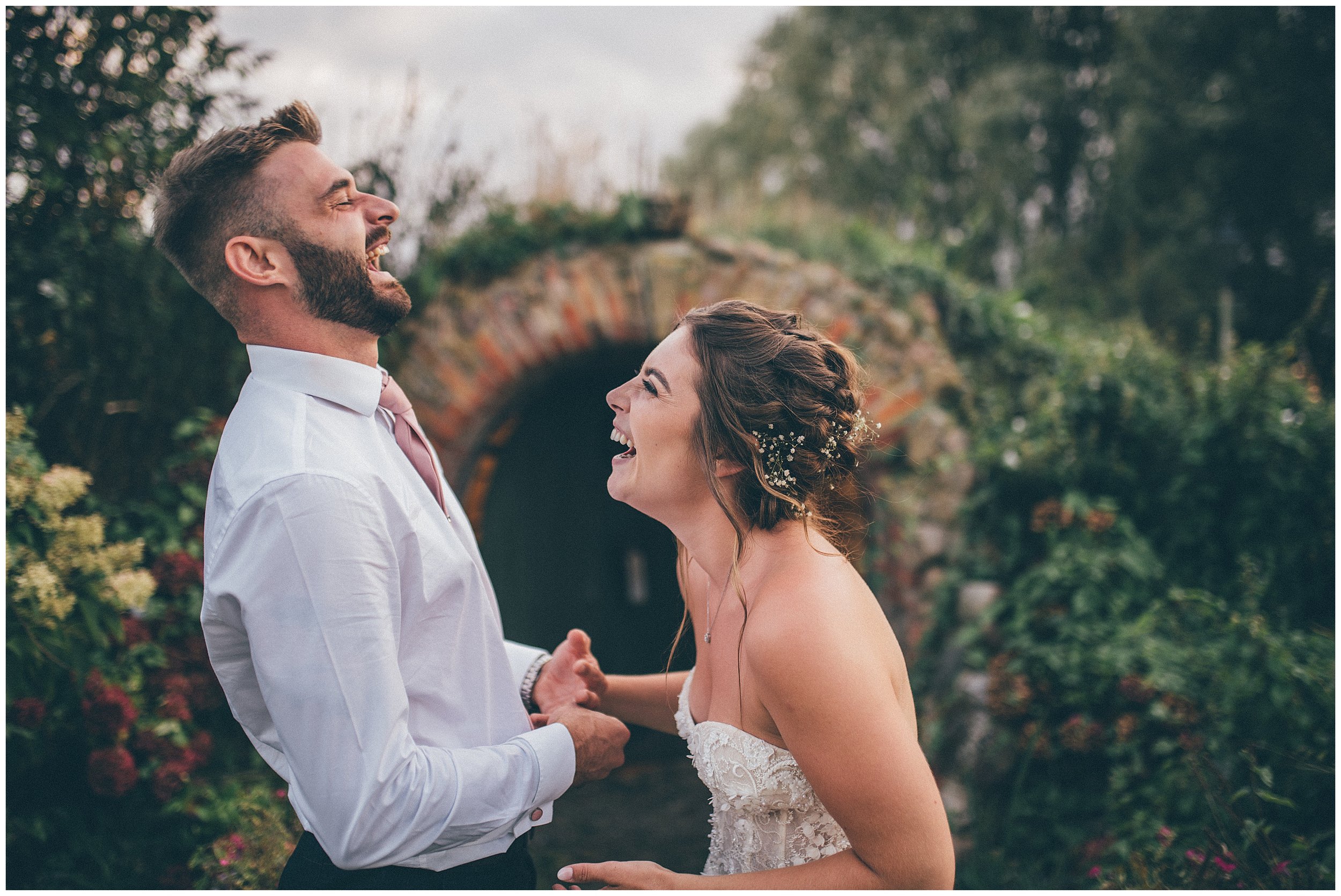 Couple share a joke at Skipbridge Country weddings