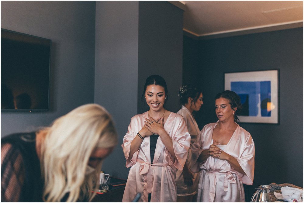 Bridesmaids get ready before the wedding at Skipbridge Country Weddings in Yorkshire