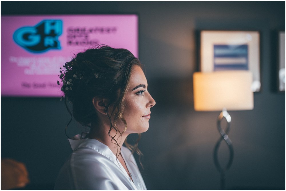 Bride gets her make-up done ahead of her wedding at Skipbridge Country weddings in Yorkshire