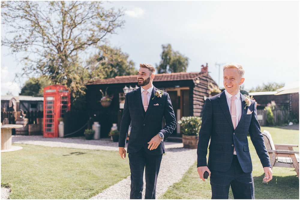 The groom arrives at Skipbridge Country Wedding venue in Yorkshire
