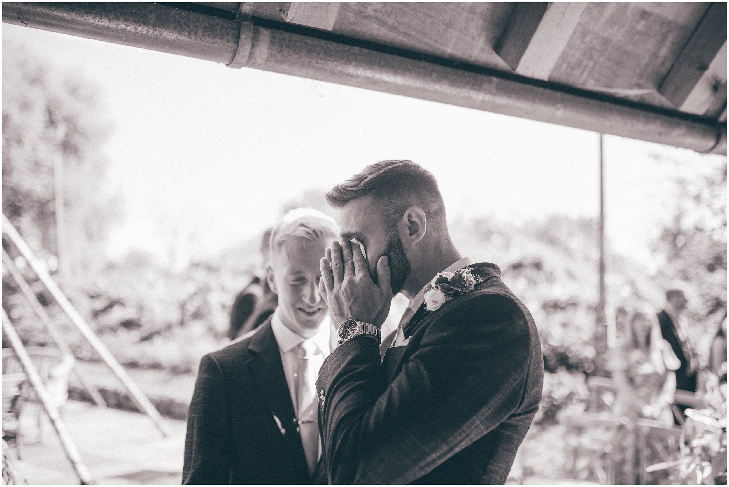 Groom gets emotional as his bride walks down the aisle at Skipbridge Country Wedding venue in Yorkshire