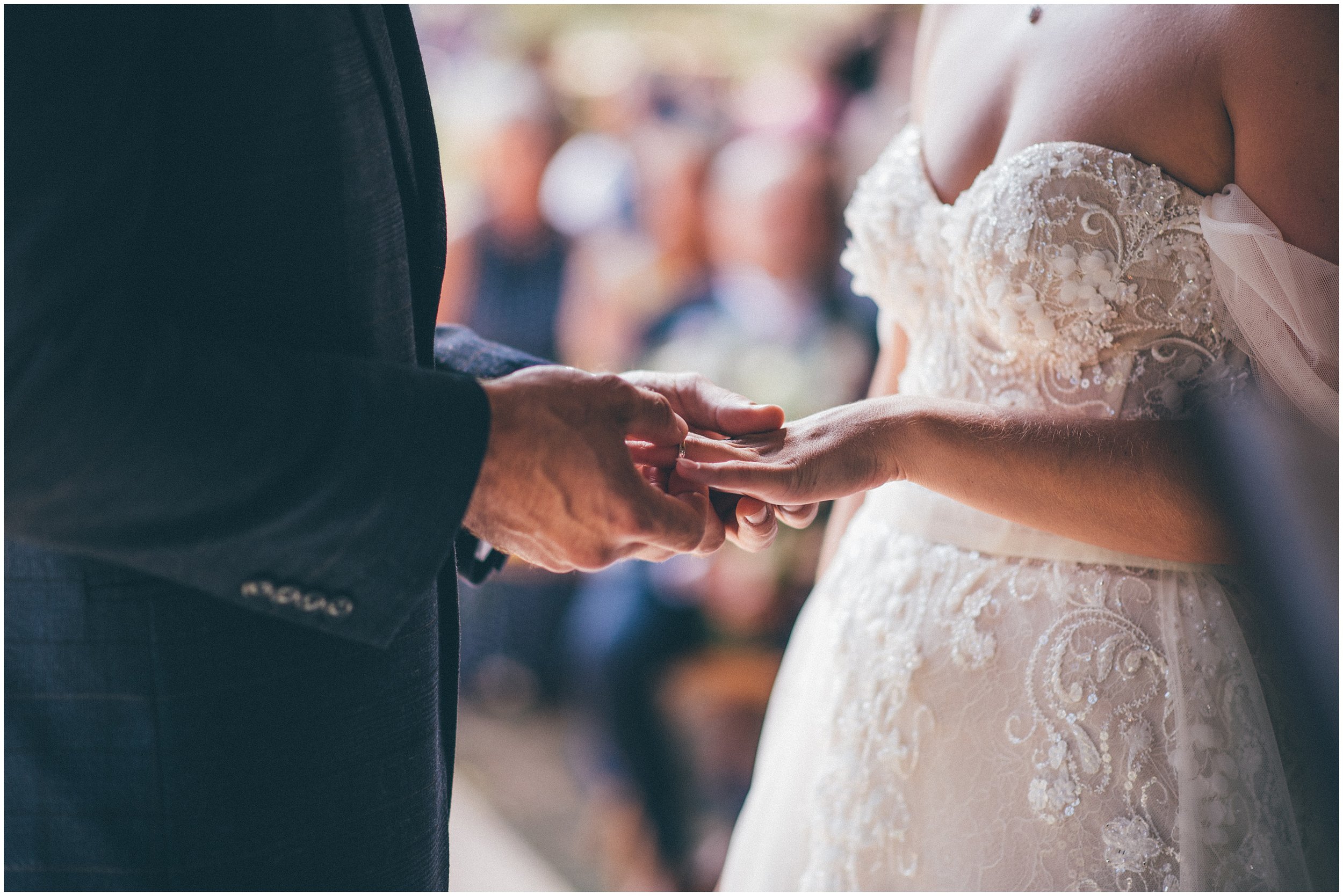 Bride and groom have their outdoor wedding ceremony at Skipbridge Country Wedding venue in Yorkshire