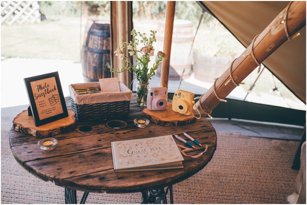 Camera table in the tipi at Skipbridge Country Wedding venue in Yorkshire