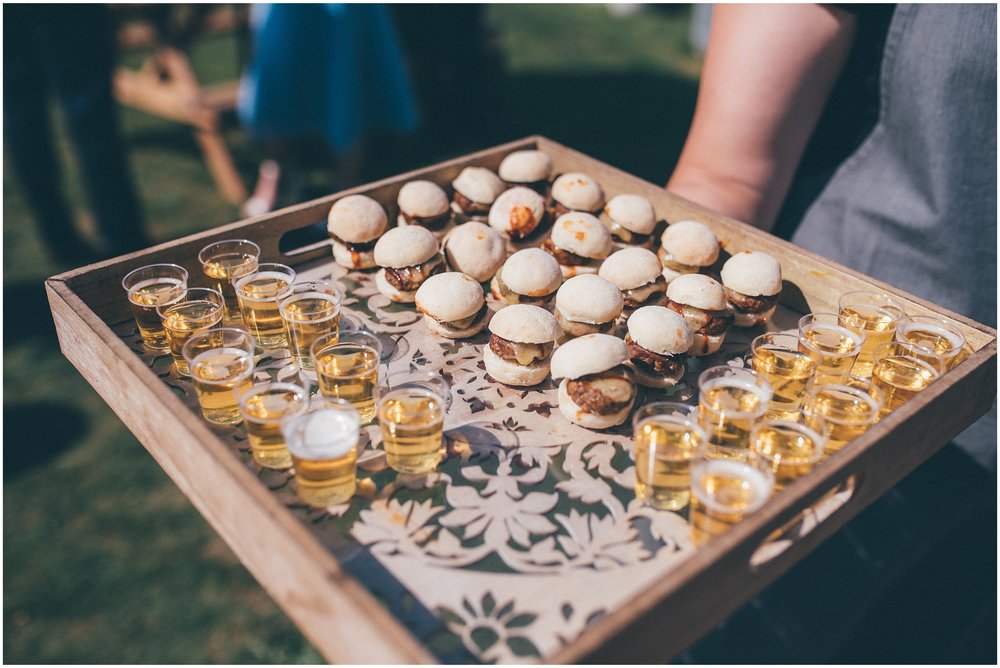 Burger and beer canapés at Skipbridge Country Wedding venue in Yorkshire