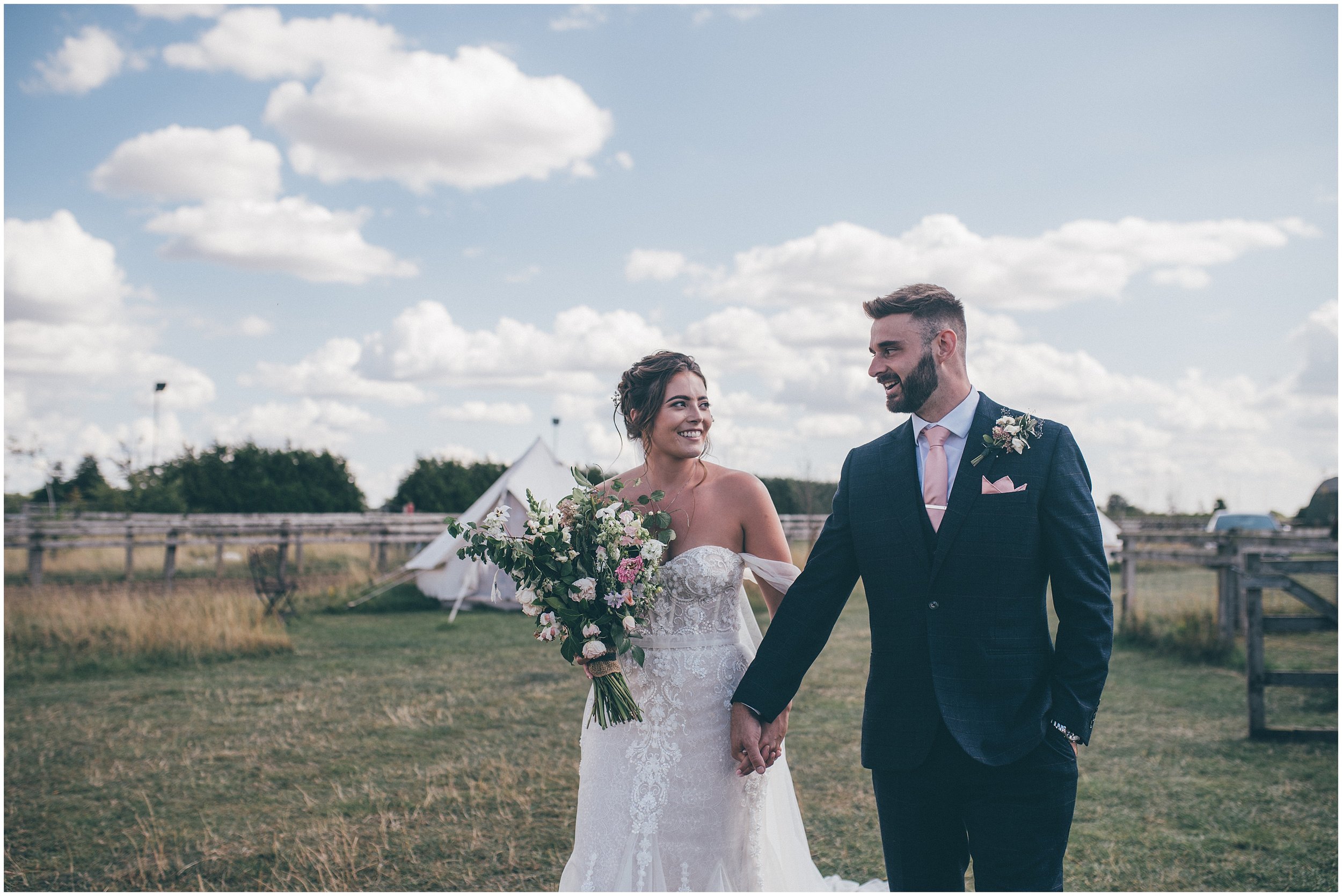 Bride and groom have their couple photographs taken at Skipbridge Country Wedding venue in Yorkshire