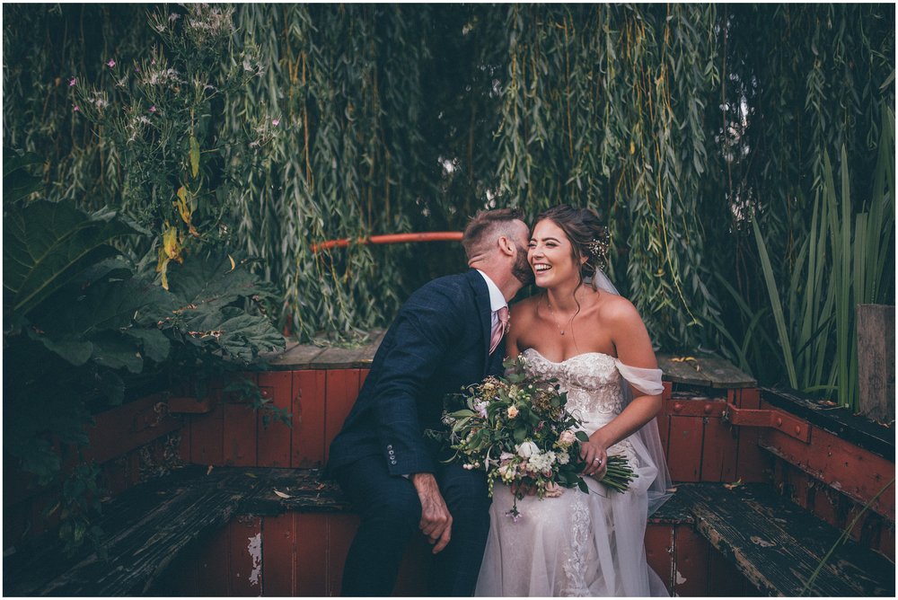 Bride and groom have their couple photographs taken at Skipbridge Country Wedding venue in Yorkshire