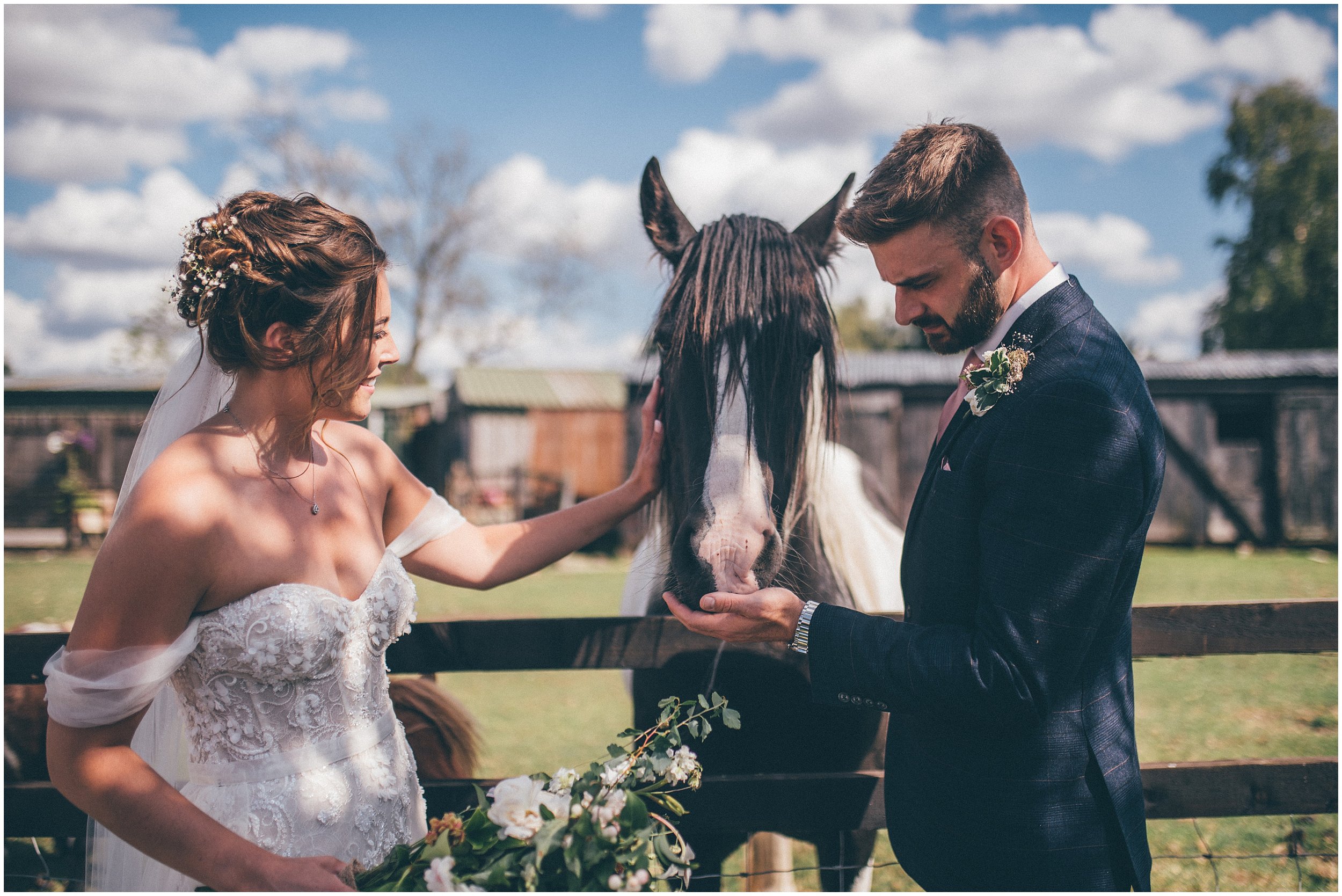 Bride and groom have their couple photographs taken by Cheshire wedding photographer at Skipbridge Country Wedding venue in Yorkshire