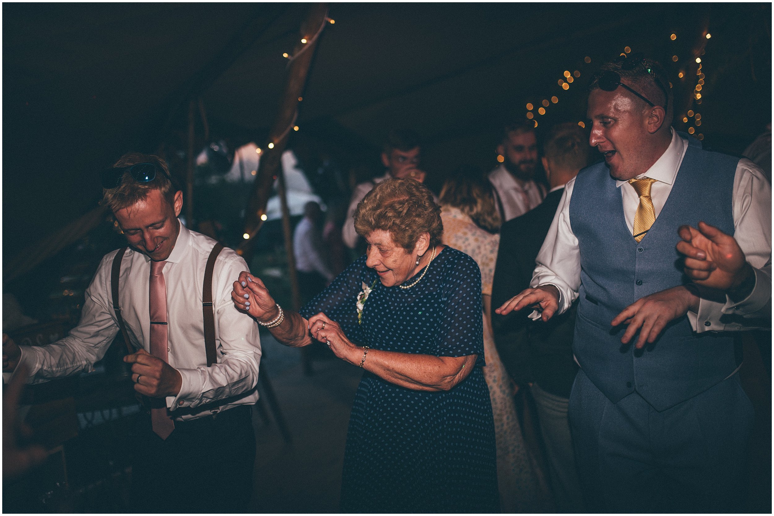 Wedding guests on the dance floor at Skipbridge Country wedding venue in Yorkshire