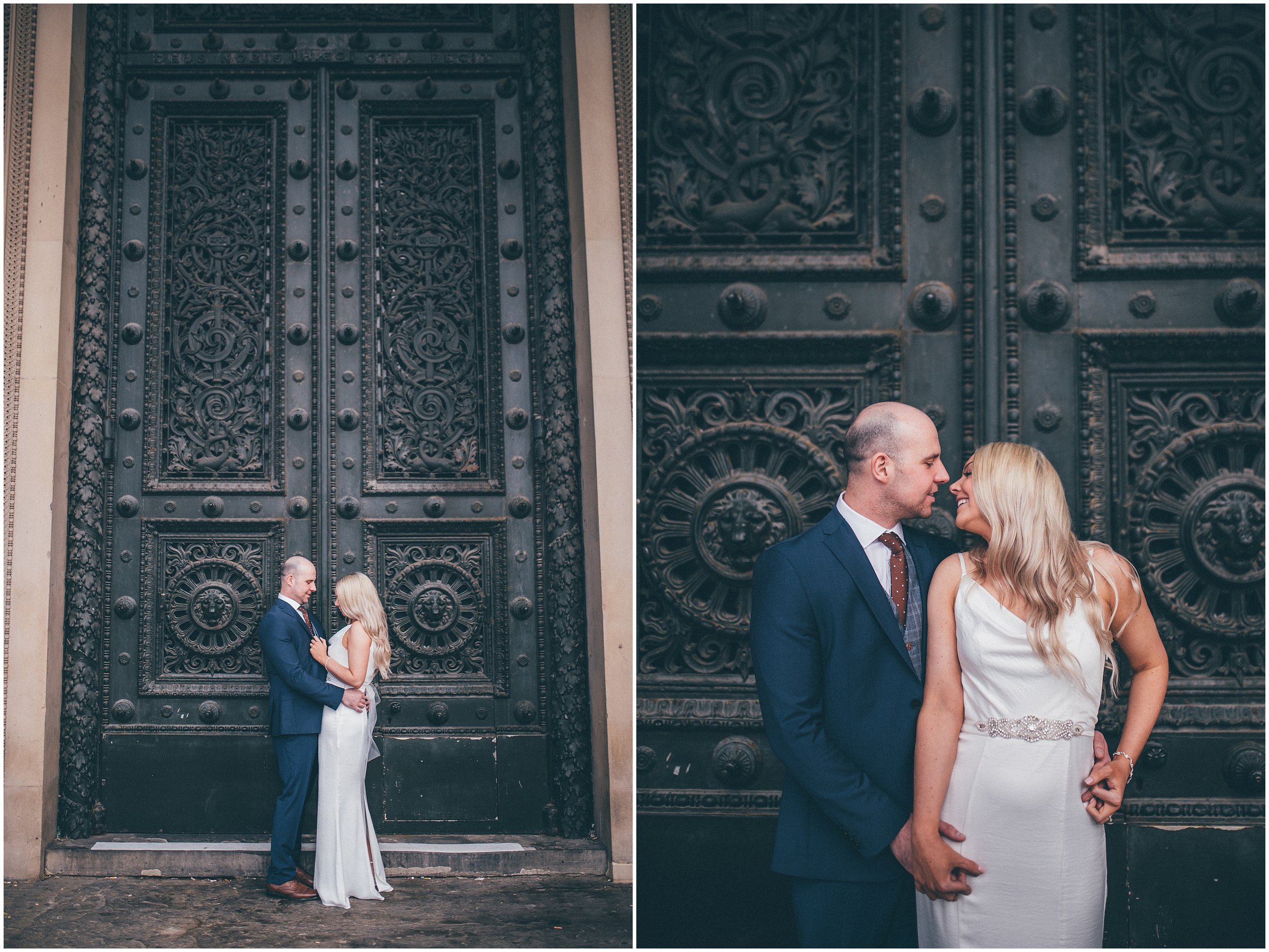 Bride and groom have their wedding portraits taken after their elopement Bride and groom get married in their elopement Bride and Groom elope in Liverpool city centre at St George's Hall in Liverpool