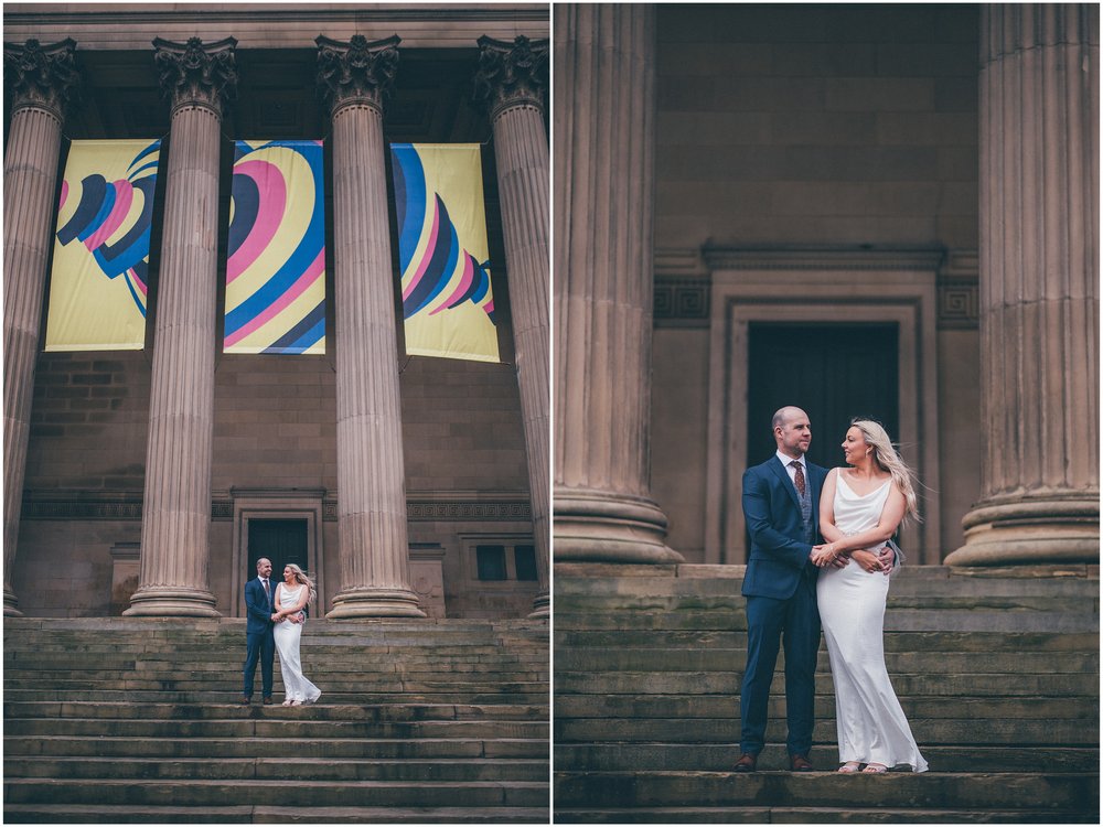 Bride and groom have their wedding portraits taken after their elopement Bride and groom get married in their elopement Bride and Groom elope in Liverpool city centre at St George's Hall in Liverpool