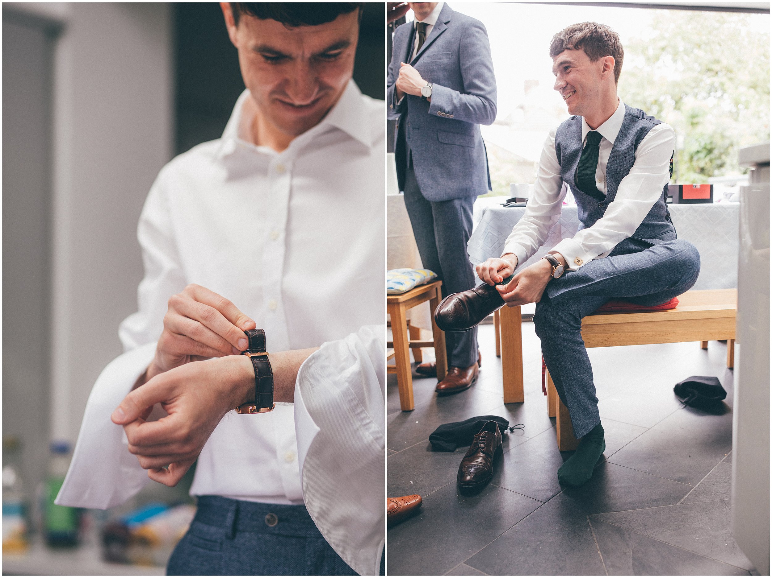 Groom and his groomsmen getting ready before the summer wedding at Sefton Palm House in Liverpool