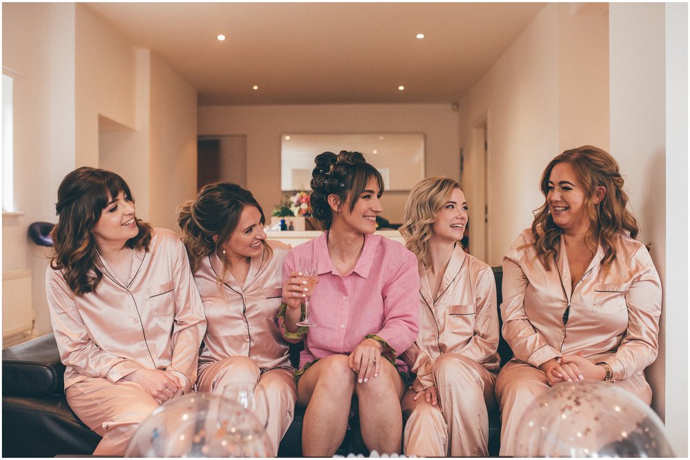 Brid and her bridesmaids all have matching pyjamas for the Liverpool Wedding