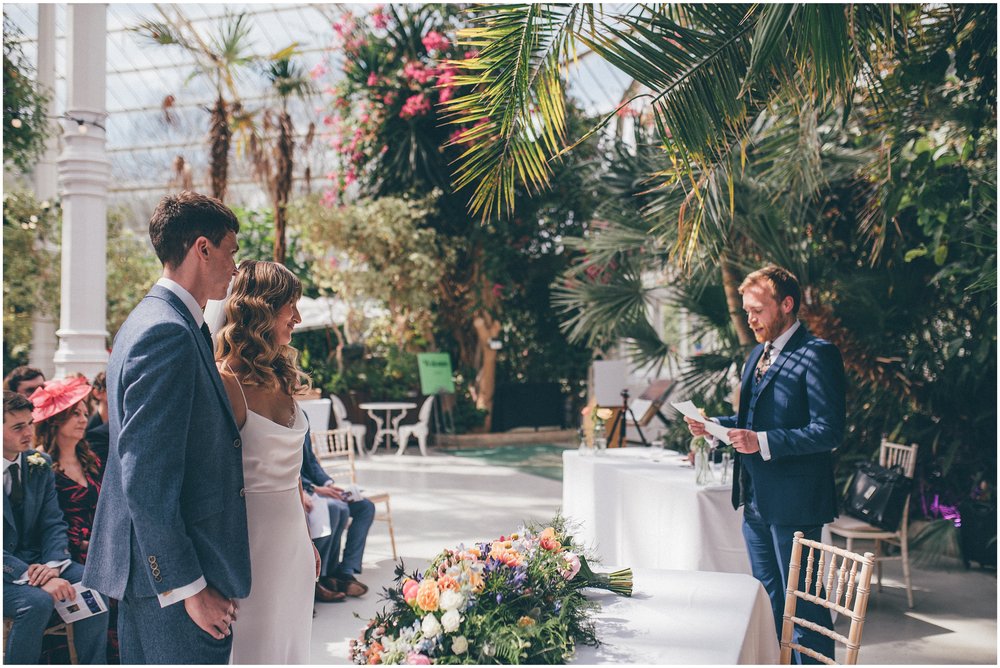 Wedding ceremony by Cheshire and Liverpool Wedding photographer at a Sefton Palm House wedding 