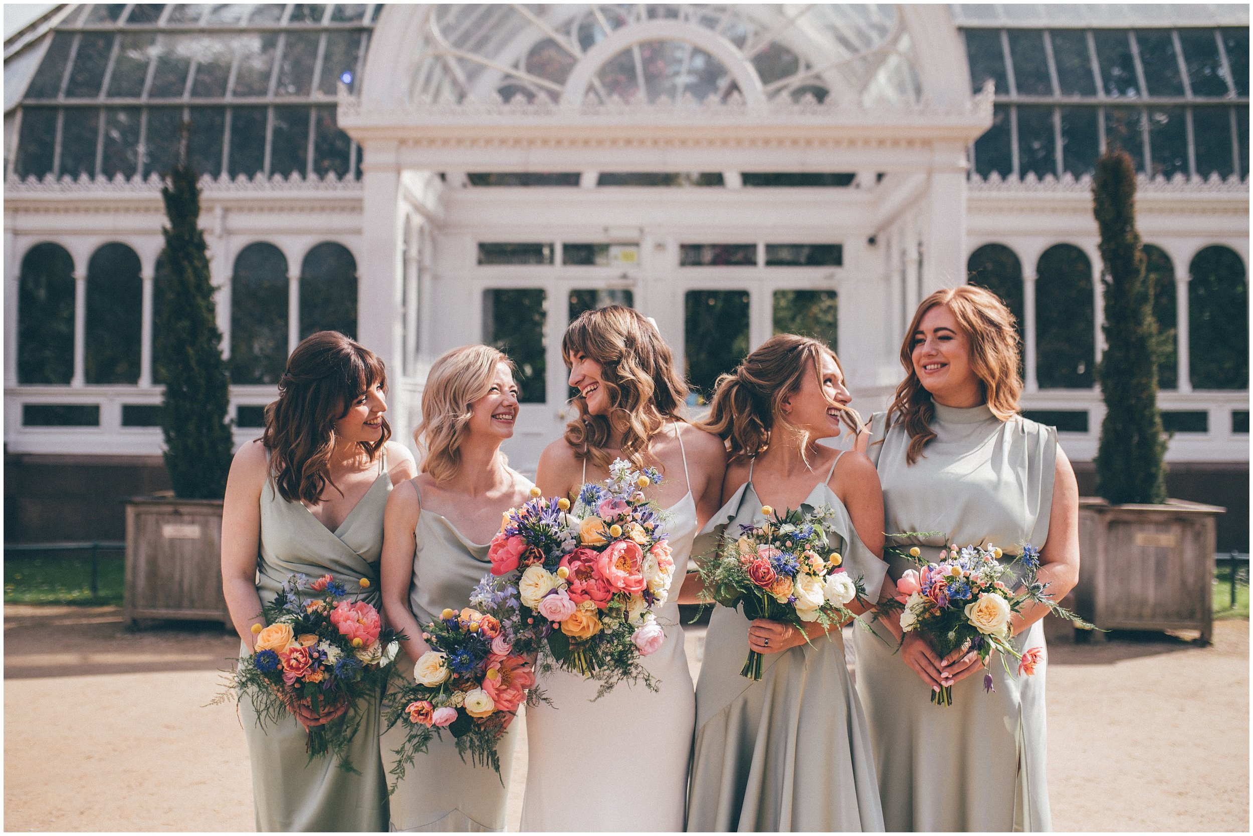 Bridesmaids and bride at Sefton Palm House in Liverpool.