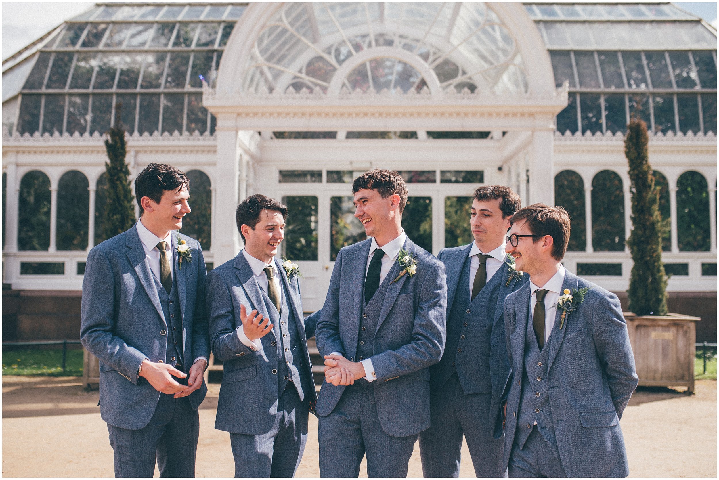 Groom and his groomsmen at Sefton Palm House in Liverpool..