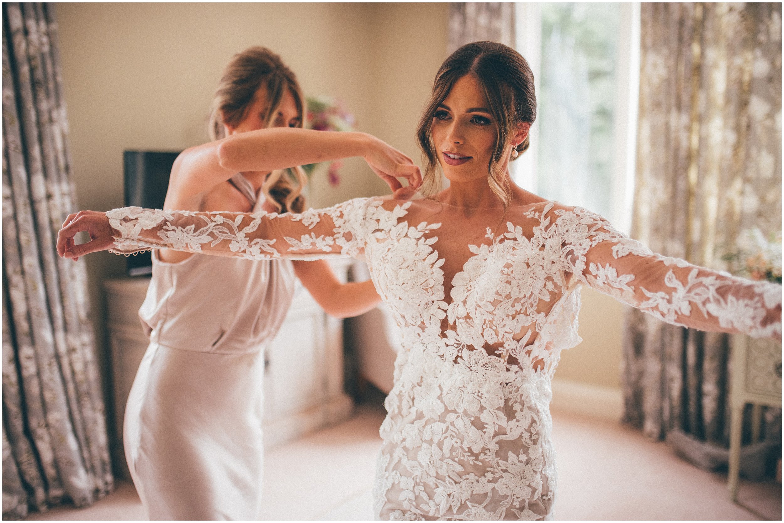 Bride gets ready for her wedding at Abbeywood Estate in Delamere, Cheshire