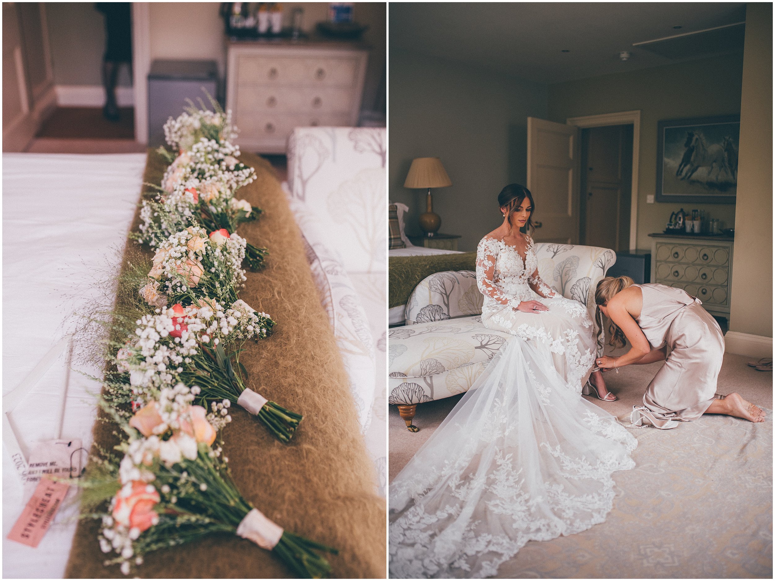 Bride gets ready for her wedding at Abbeywood Estate in Delamere, Cheshire