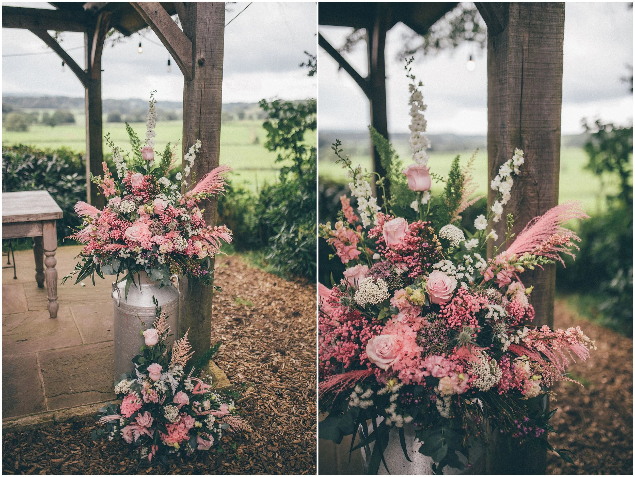 Pink dried flowers for the bride's wedding bouquet at Wedding venue Hobbit Hill in Clitheroe, Lancashire taken by Helen Jane Smiddy Photography.