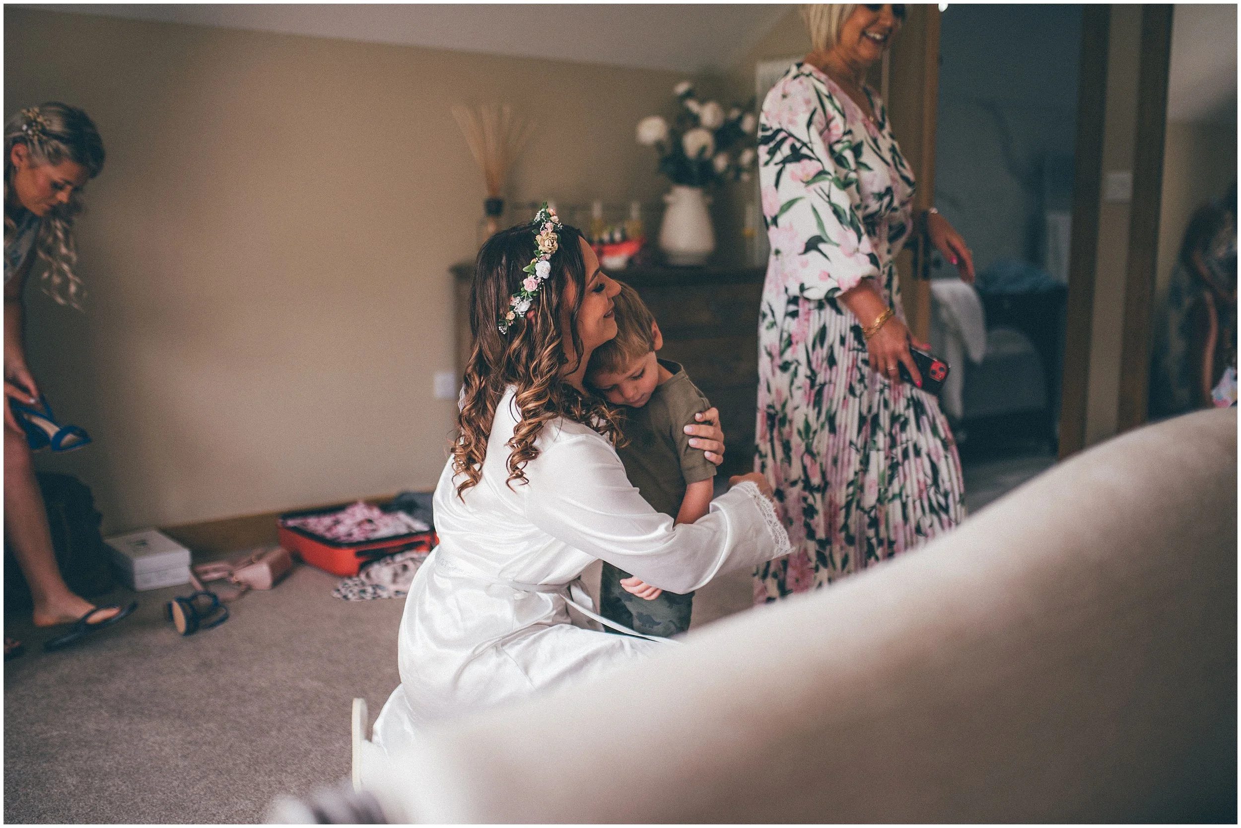 Bride gets ready in the bridal suite at Wedding venue Hobbit Hill in Clitheroe, Lancashire taken by Helen Jane Smiddy Photography.