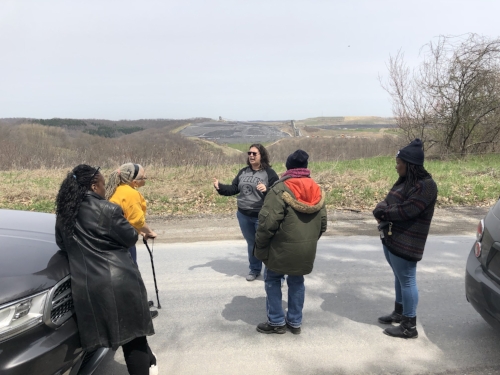 CCJ Executive Director, Veronica, describing the Coal Refuse Disposal Area or toxic valley fills to One PA Environmental EJ Team. 