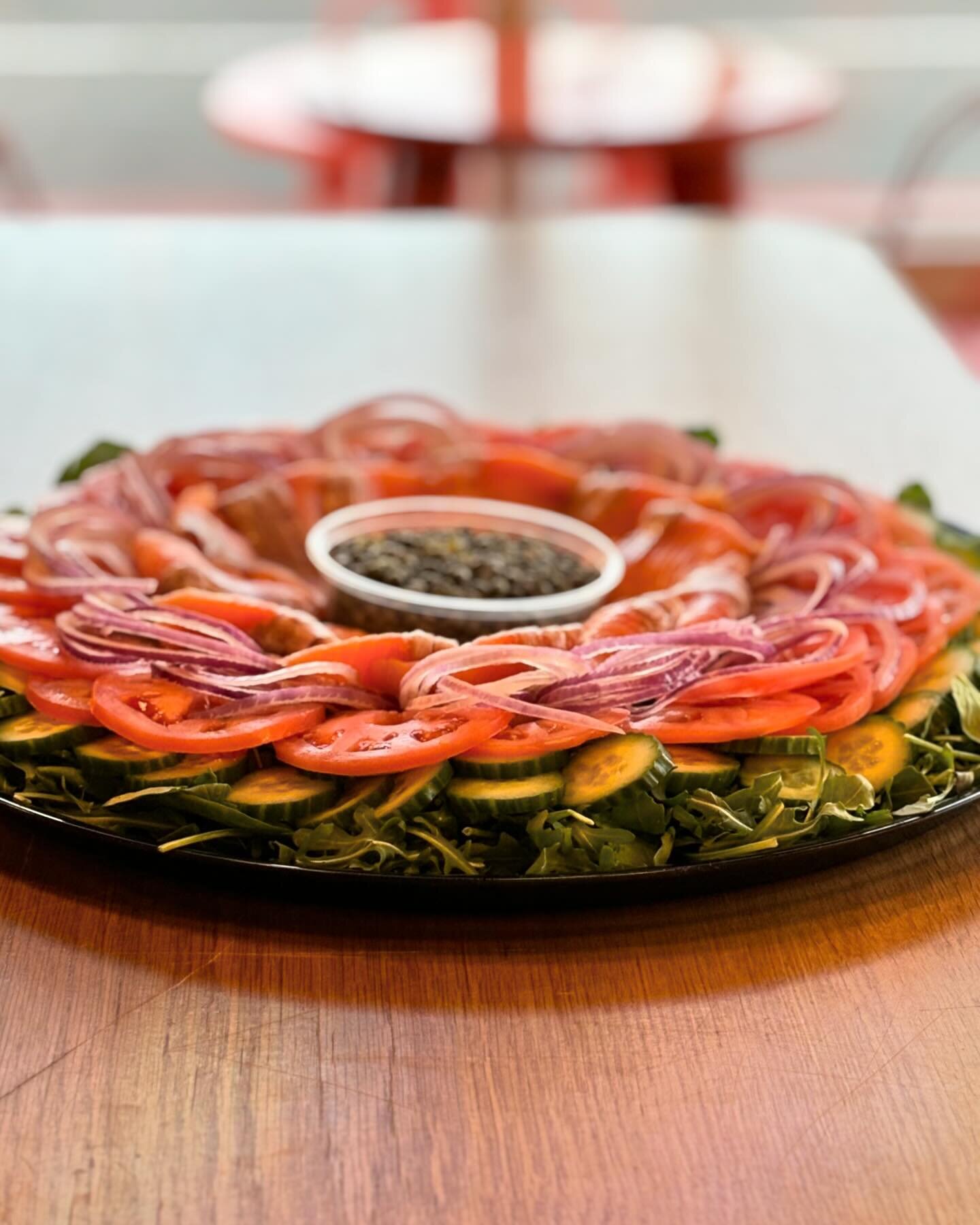 A Lox Tray in the glow of morning ignites the appetite. 

More information ➡️ www.natesbagelsrva.com/catering 

#lox #loxwiththeworks #catering #brunch #bagel #bagels