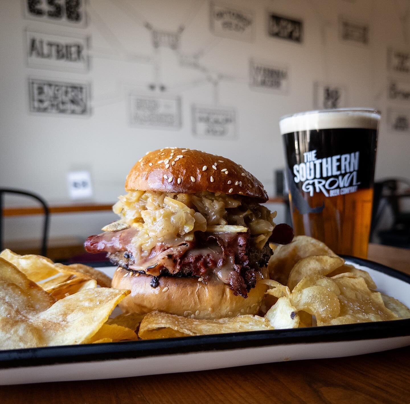 Weekly Special Sandwich, available all week:

ST. PADDY&rsquo;S BURGER 
topped with sliced corned beef, potato sticks, Right Dog Red beer braised cabbage, &amp; gravy on a house bun.

Pair with a HALF &amp; HALF (Howler Bock on the bottom, Lucky Eddi