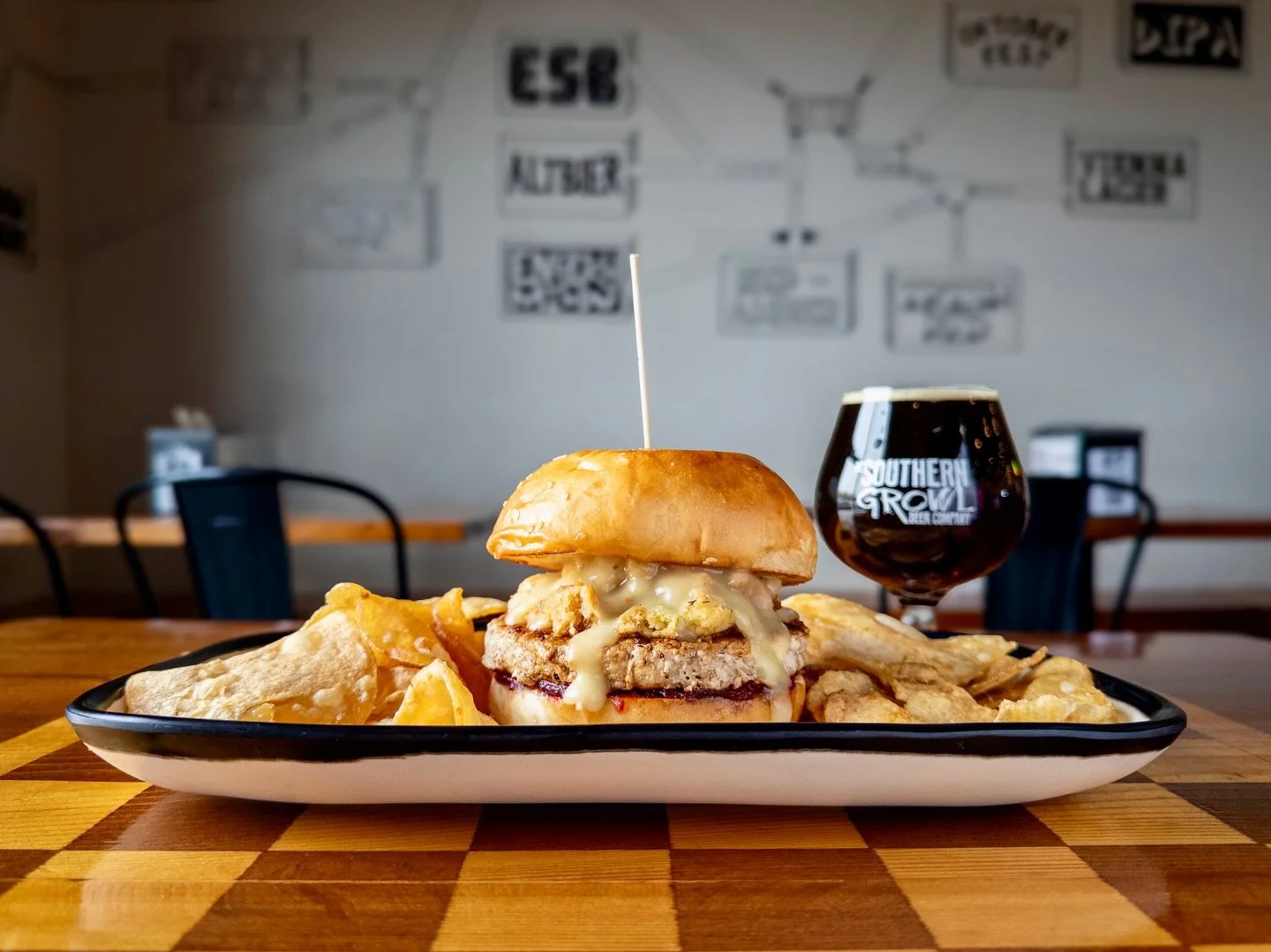 Weekly Sandwich Special:
BERRY ME IN GRAVY BURGER
turkey burger topped with cherry cranberry sauce, house made stuffing, and turkey gravy on a house bun. 
Pair with QUAD BLESS YOUR HEART, Belgian Dark Strong available on draft and in 16oz cans to-go.