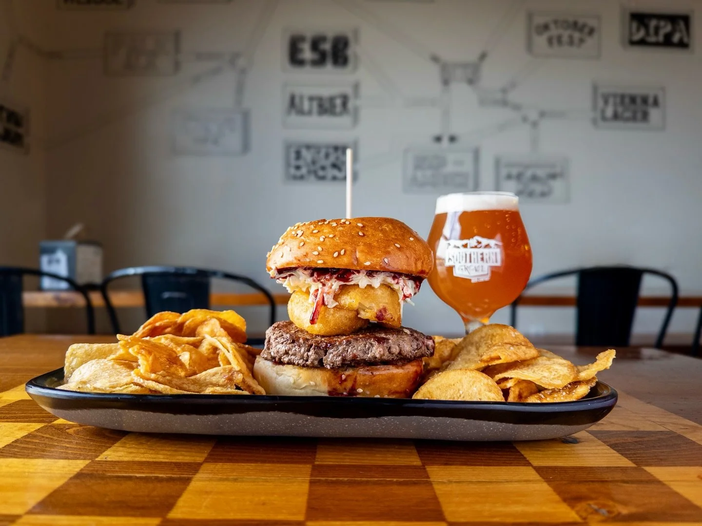 Weekly Sandwich Special:
BLUE-B-Q BURGER
topped with southern slaw, blueberry bbq sauce, bacon bits, and onion rings on a house bun. 
Pair with SUNNY BLUES, blueberry limoncello wheat ale collaboration brewed at Golden Grove Farm &amp; Brew available