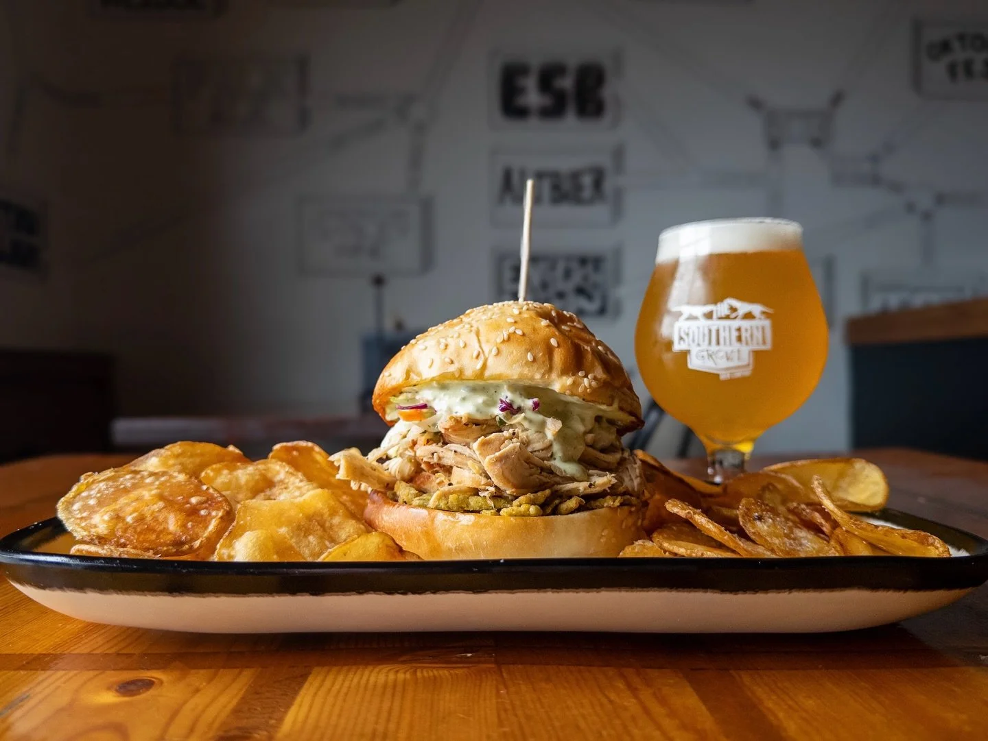 Weekly Sandwich Special:
WITHOUT MY MOJO SANDWICH, I AM NO GOOD TO ANYONE
mojo pulled chicken, jalape&ntilde;o mayo, citrus slaw, cilantro, and crispy jalape&ntilde;os on a house bun. 
Pair with PLENTY OF PLUSH: COZY CASHMERE, Hazy IPA available on d