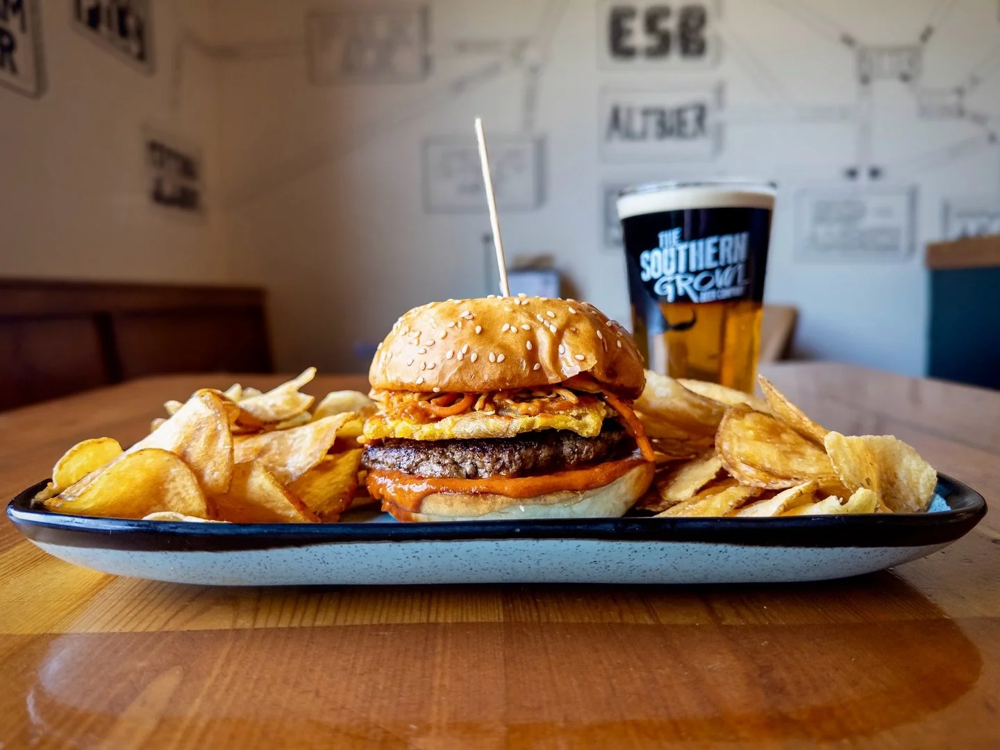 Weekly Sandwich Special:
PEANUT BUTTER HONEY TIME BURGER
topped with peanut butter bbq sauce, hot honey slaw, and tostones on a house bun. 
Pair with HALF &amp; HALF, our Nitro Irish Stout layered on top of Howler Bock, available on draft now. 

Sand