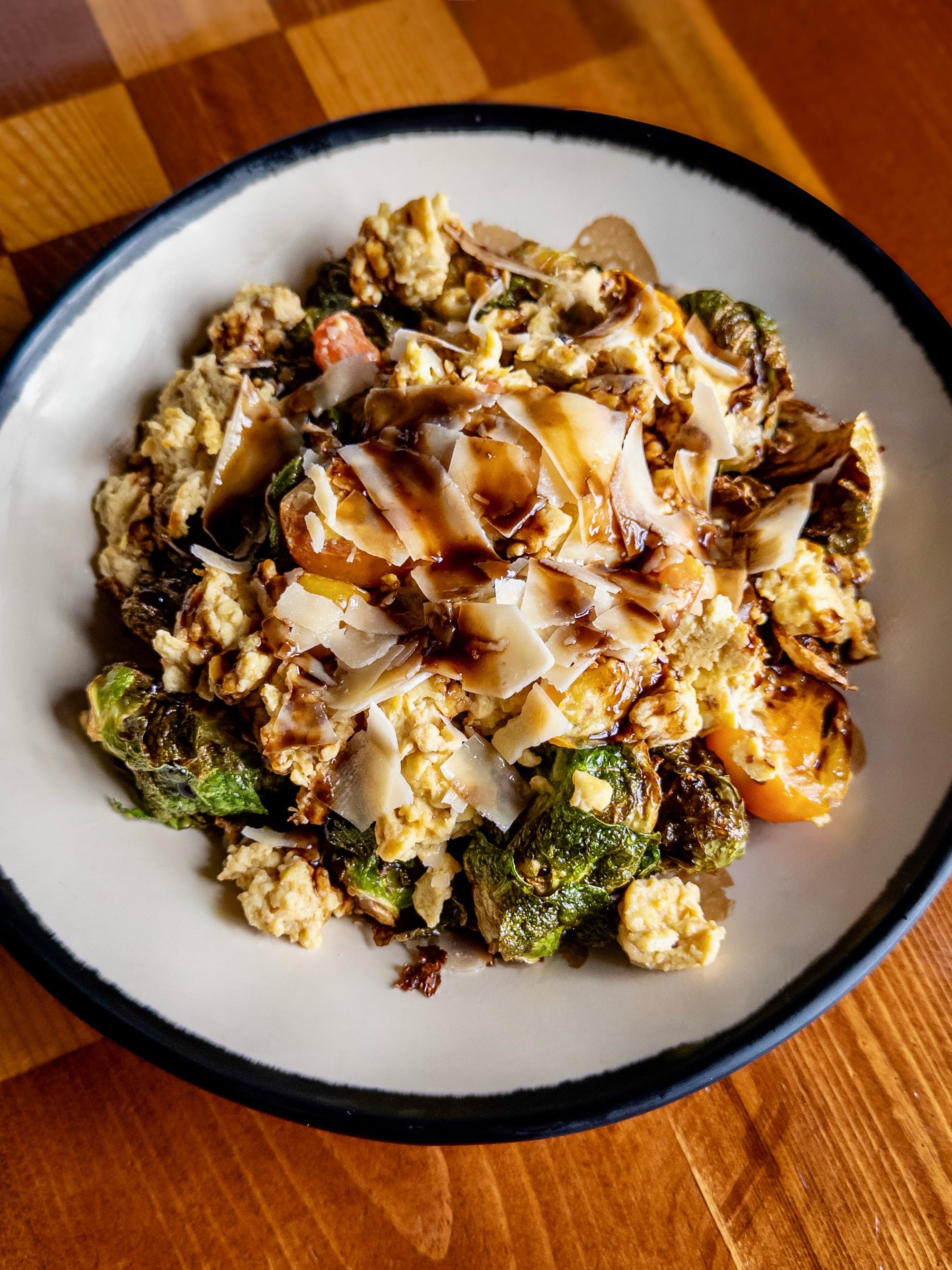 BRUSSELS BREAKFAST BOWL
crispy Brussels sprouts, roasted cherry tomatoes, and scrambled eggs topped with balsamic drizzle and Parmesan cheese. 
Pair with HOWLER BOCK, Helles Bock available on draft and in 16oz cans to-go now. 

Brussels Breakfast Bow