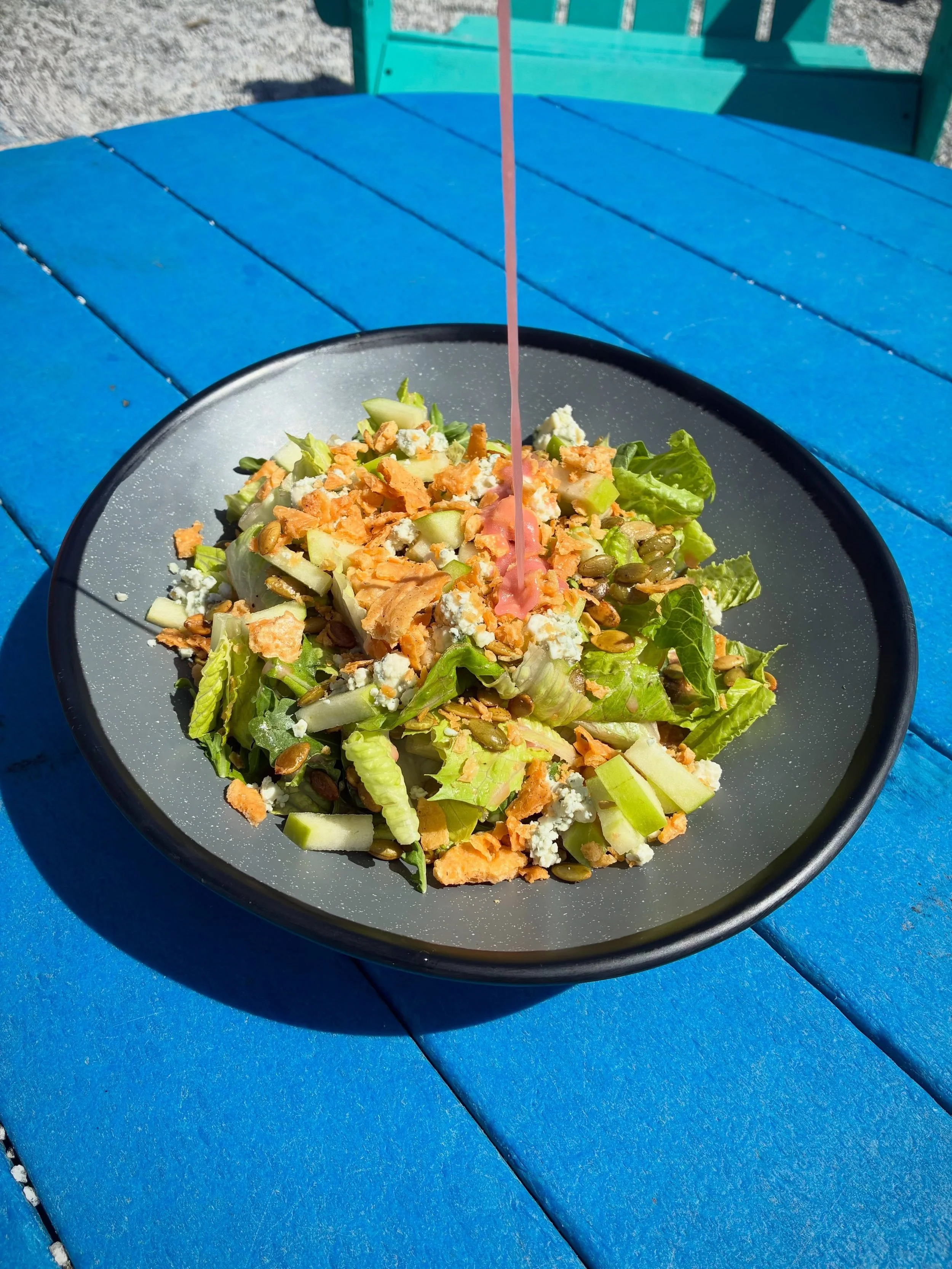 AUTUMN ORCHARD SALAD
Greens topped with sliced apples, Parmesan crisps, blue cheese, toasted pepitas, and pomegranate vinaigrette. 
Available during lunch, dinner, and brunch. 
Pair with EARL OF THE ABBEY, tripel brewed with earl grey tea, 8.0% 
Avai