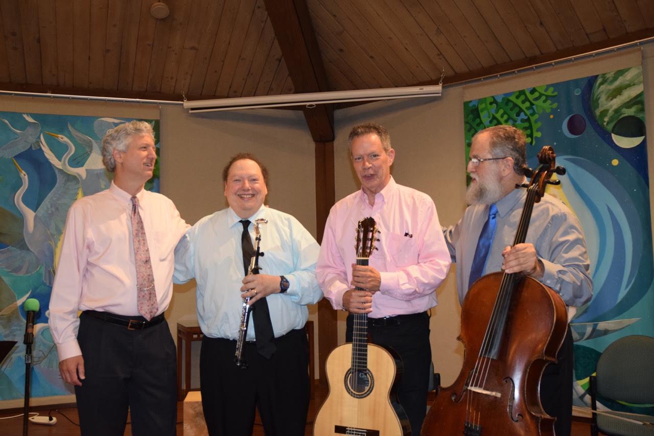  Brian Ganz, Don Stapleson (flute), Peter Fields (guitar), Fred Lieder (cello), during “The Clazzical Project” July 28. 