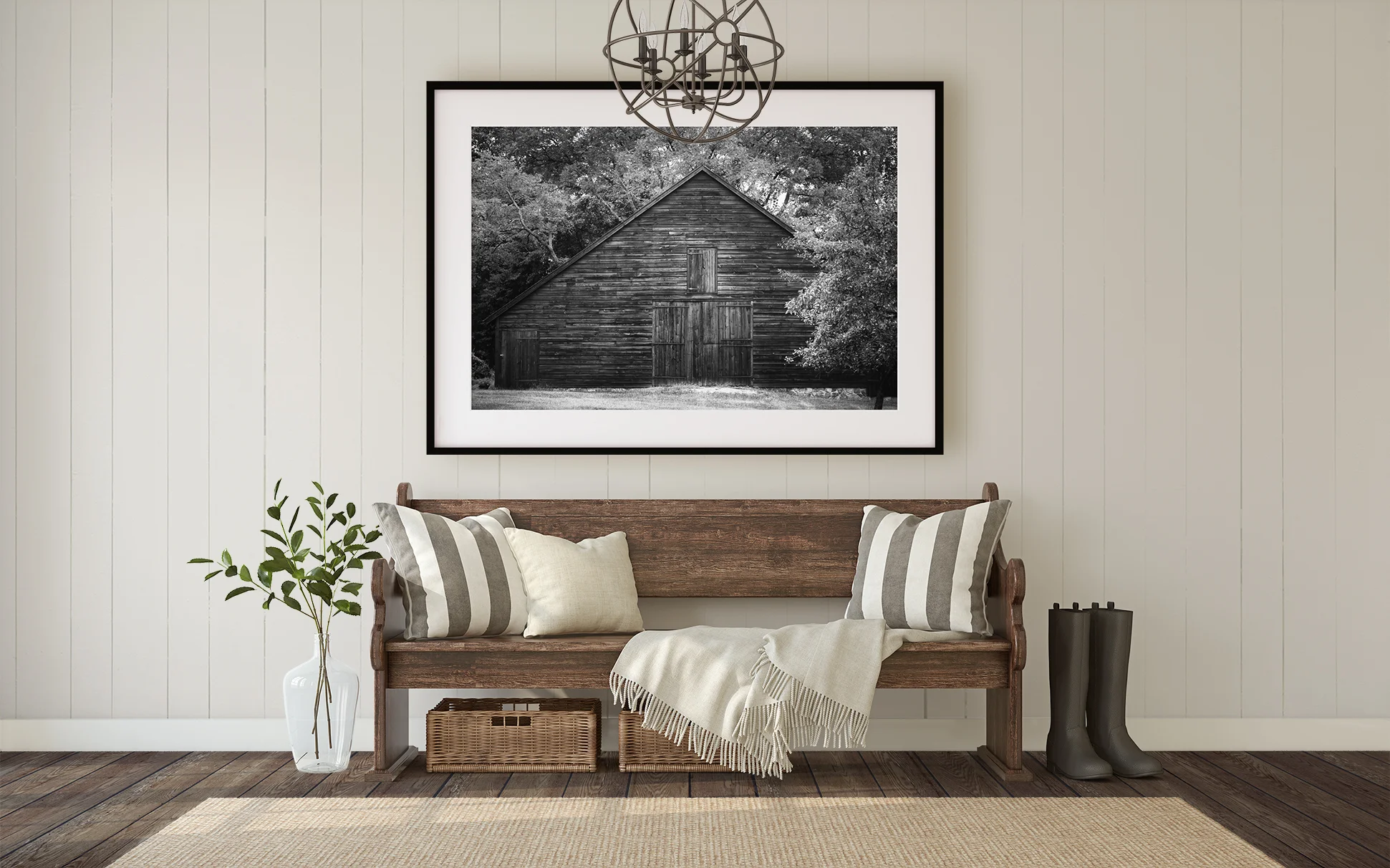 Rustic interior with black and white fine art photo