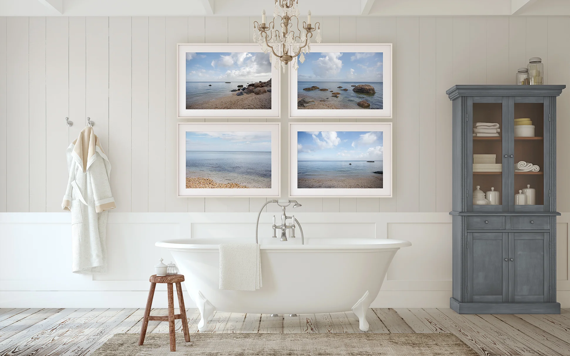 Set of 4 Beach Prints, French Blue home decor