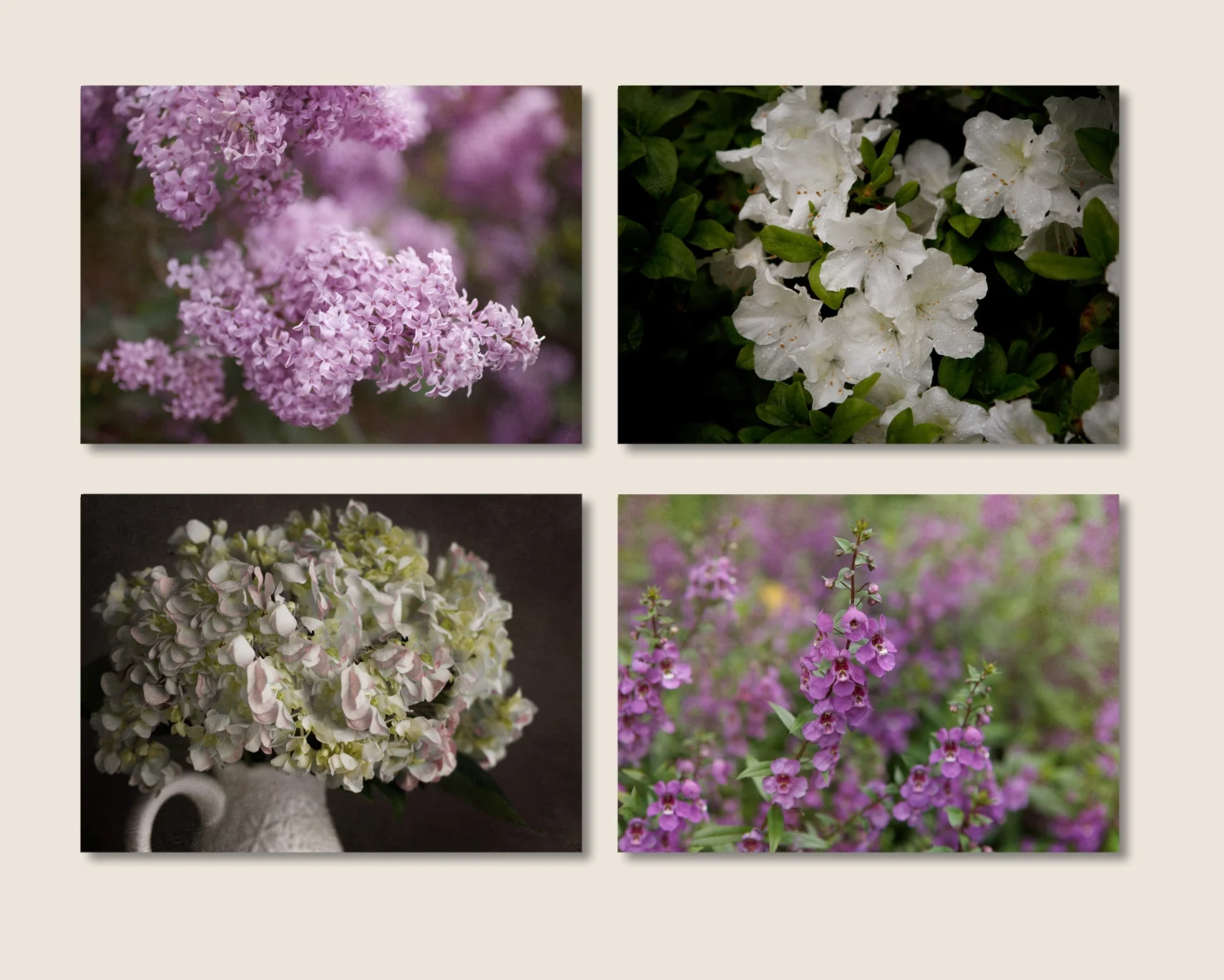 Cottage Print Set, Purple and white decor