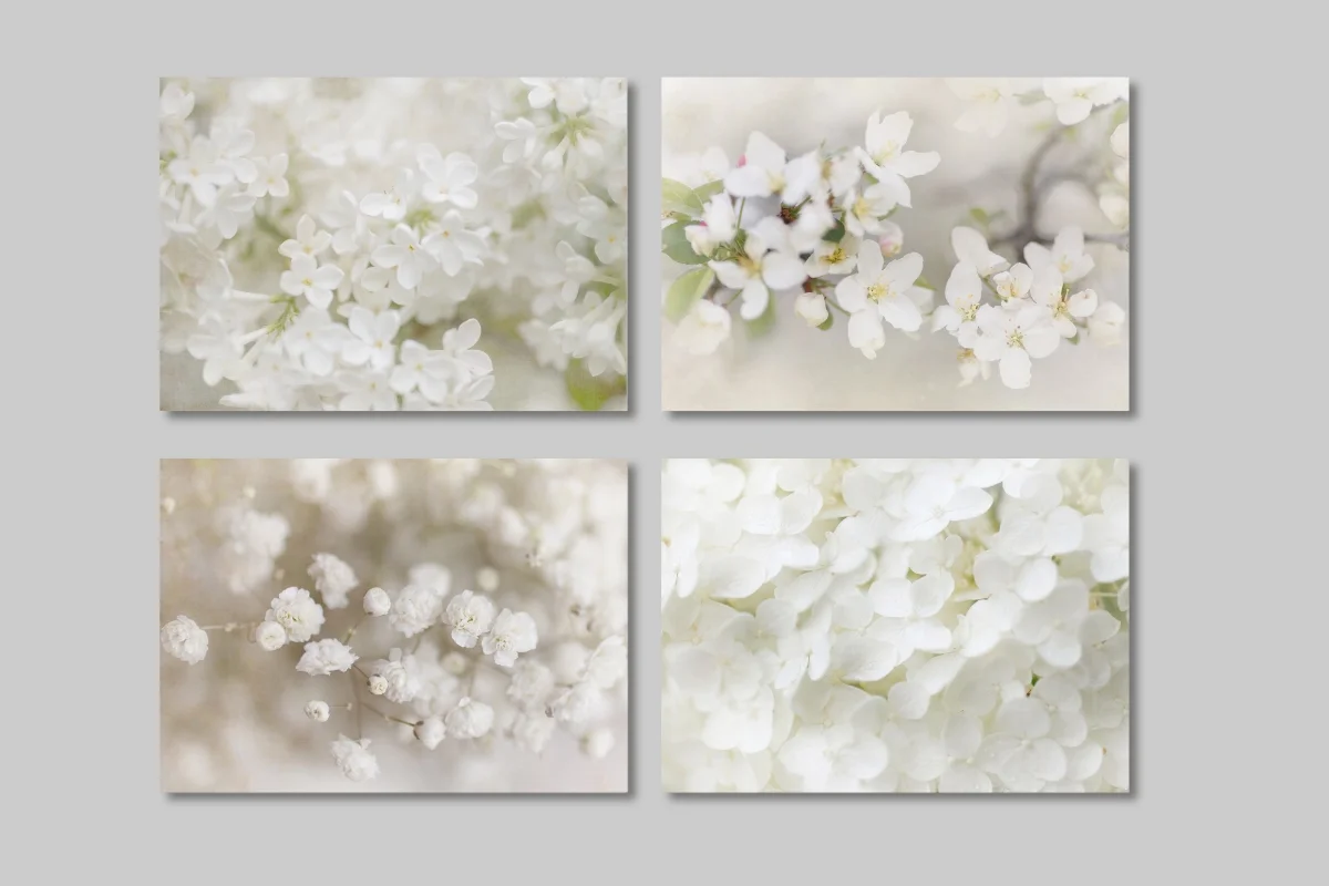 White shabby chic set of 4 prints