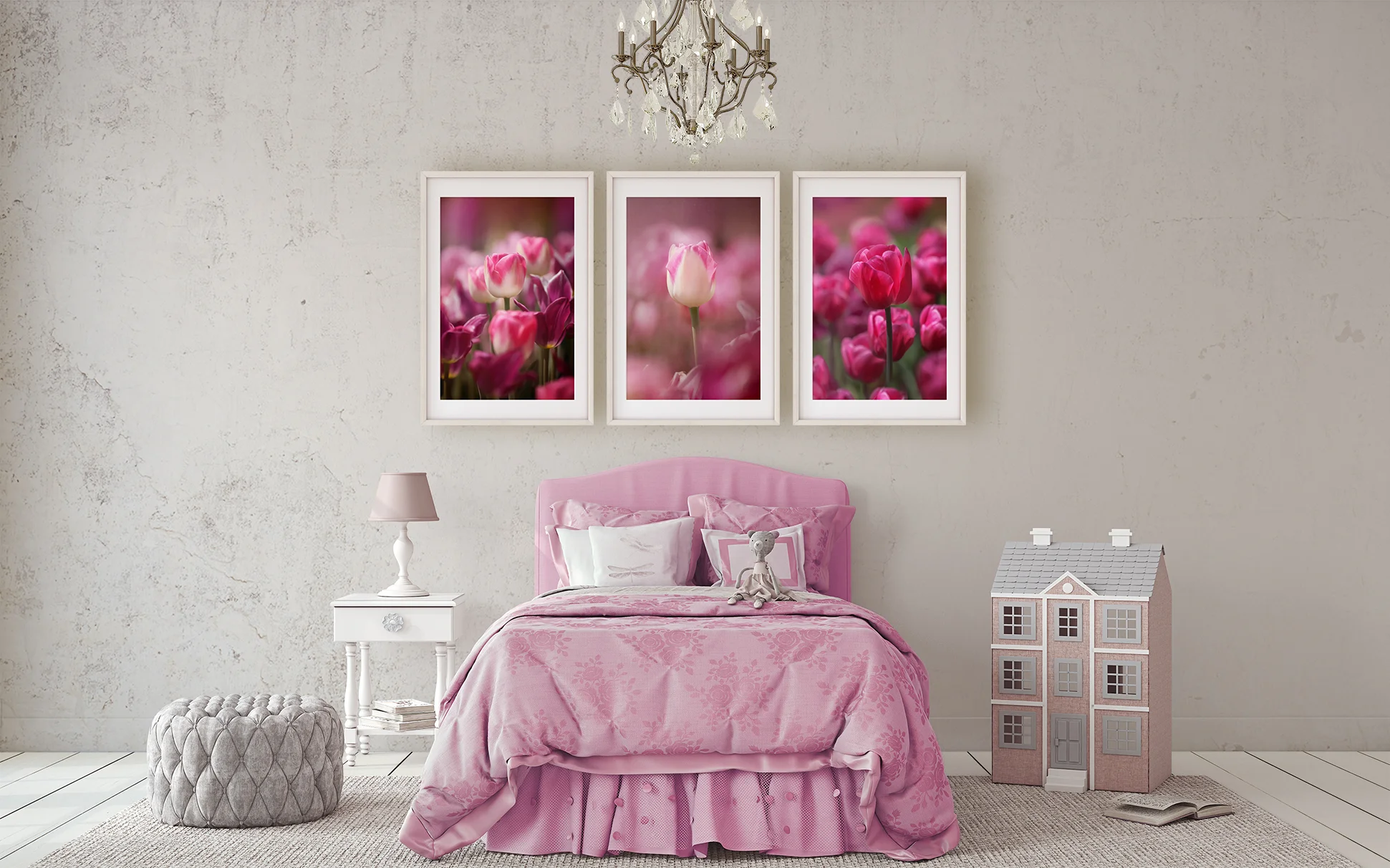 Set of 3 pink tulip prints