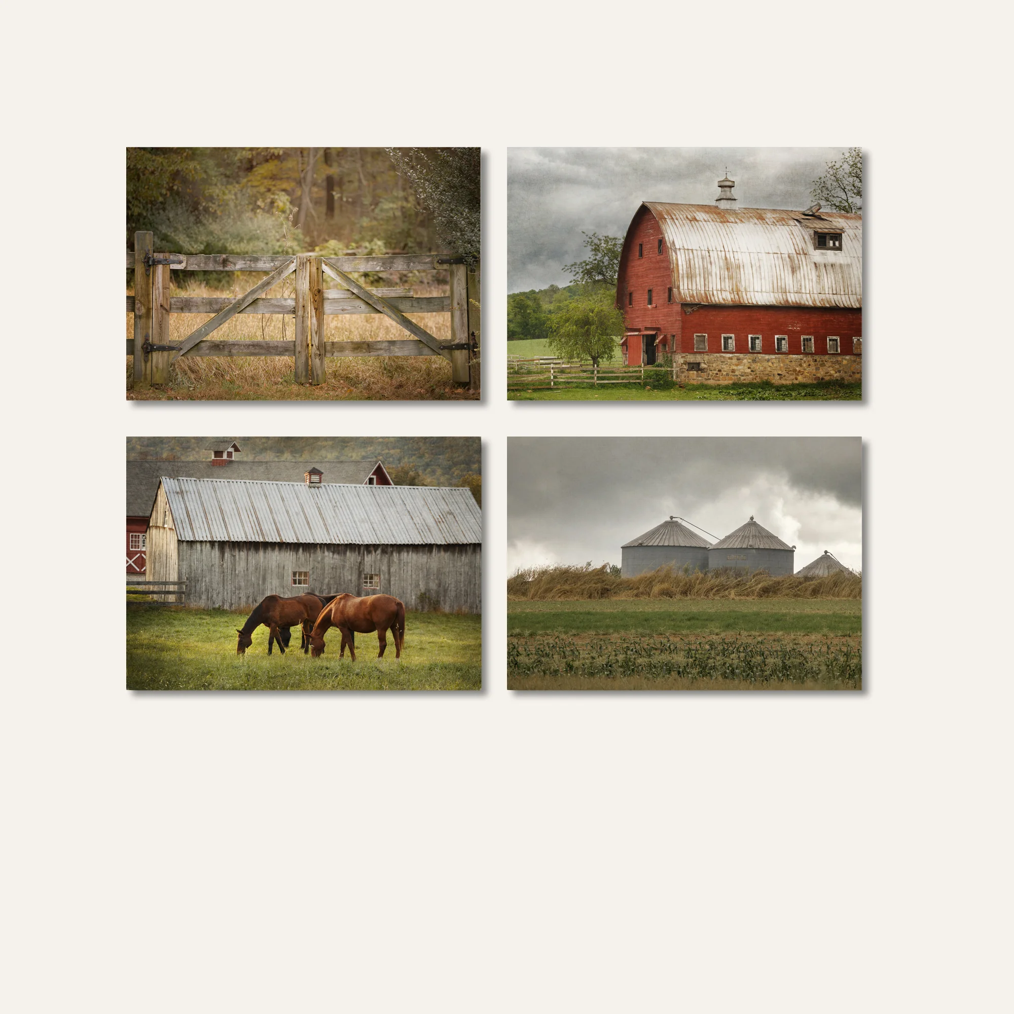 Rustic Country Barn Set -- Set of 4 Rustic Barn Prints