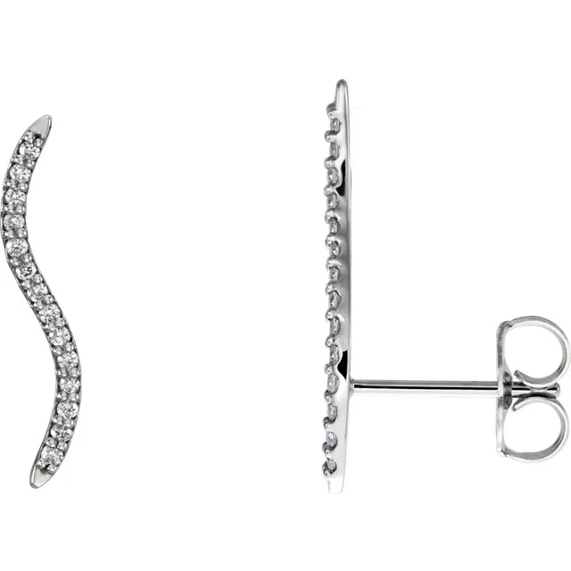 14K Wavy Diamond Ear Climber Earrings