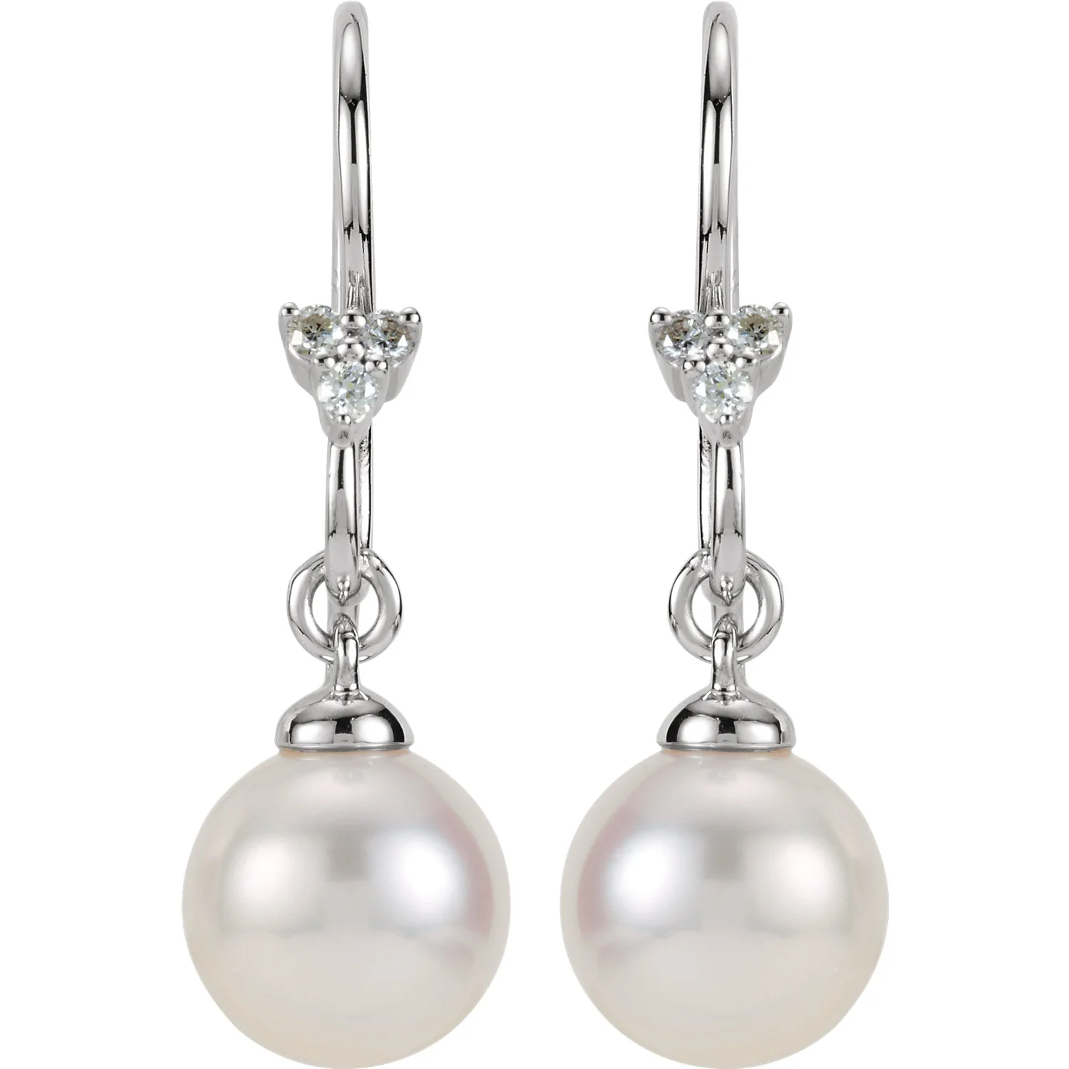 14K White Freshwater Pearl Diamond Earrings