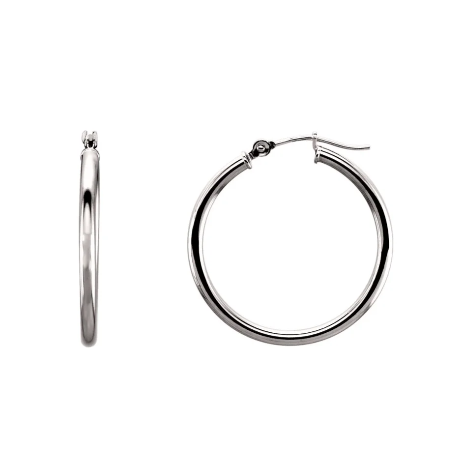 14K White Hoop Earrings