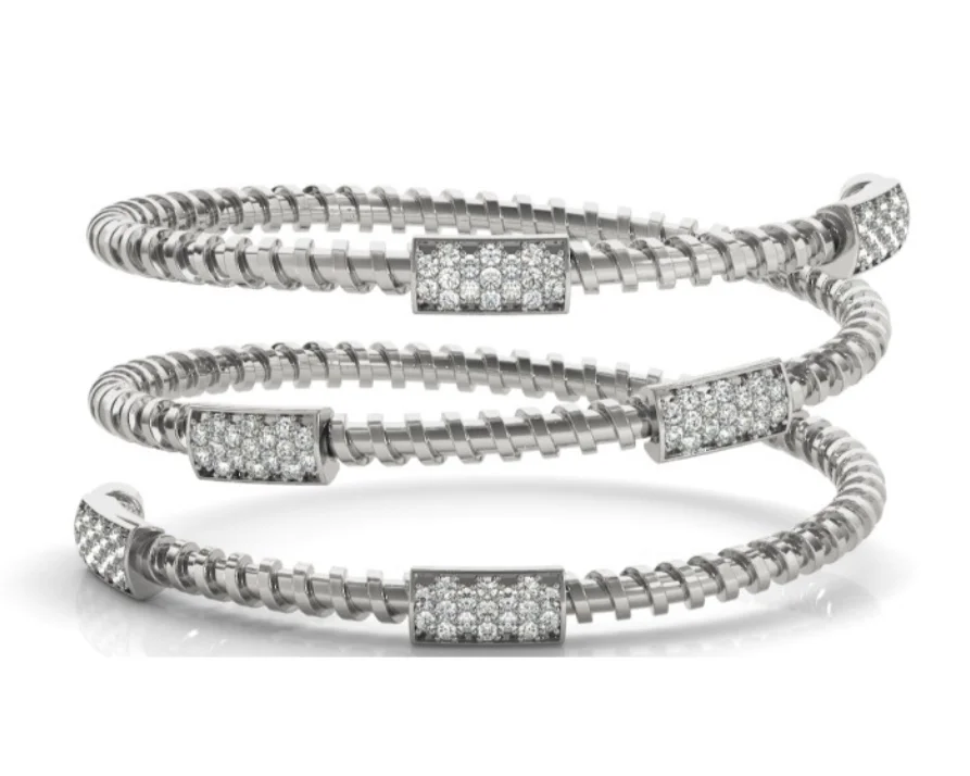 14K White Diamond Spring Bangle 